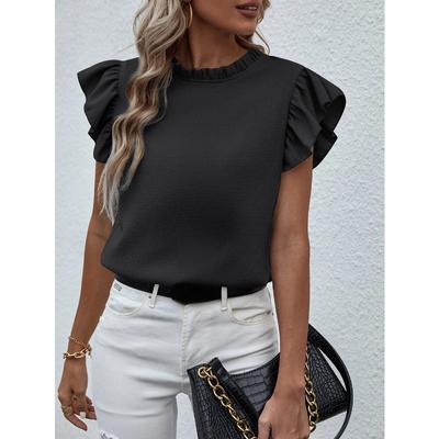 Women's Fashion Casual Summer Spring Solid Color Print Short Sleeve O-Neck Blouses & Shirts
