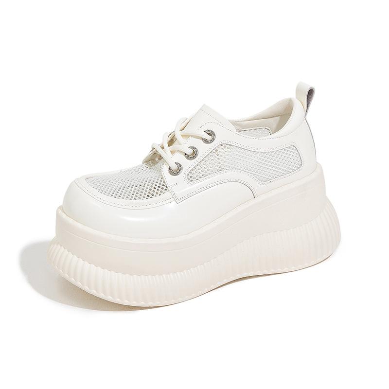 

Лоферы женские 2025 лето новые дышащие сетчатые сандалии шорти Le платформа маленькие кожаные туфли универсальные увеличивающие рост женские туфли 39 бежевый