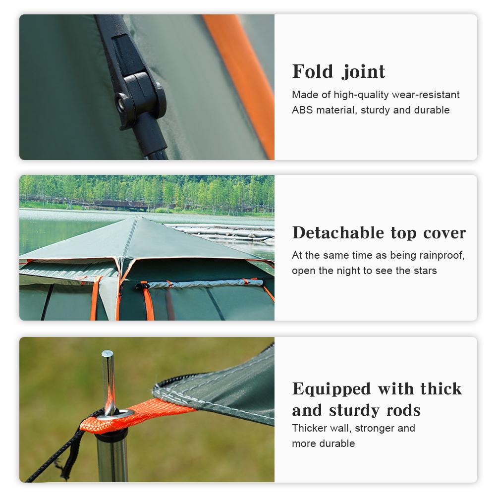 Automatiskt Snabböppnande Campingtält med Tak Fällbart Tält Anti-UV Solskydd Portabelt Sexkantigt Tält för 3-4/4-6 Personer