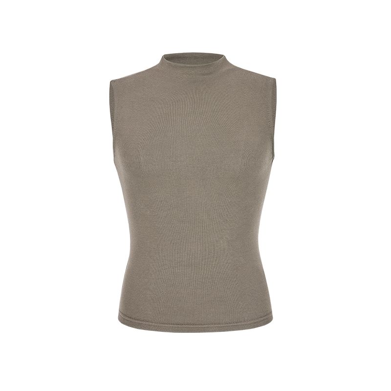 

Mosesqueen Mosesqueen Queen American Half-high Collar Sleeveless Vest Women Spring Tight Slimming Short Top Khaki L