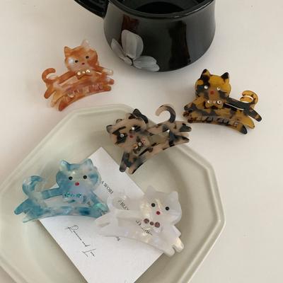 Y2k Strass-Haarspange Cartoon-Haifisch-Klammer Niedliche Acetat-Katzen-Haarkralle Täglich