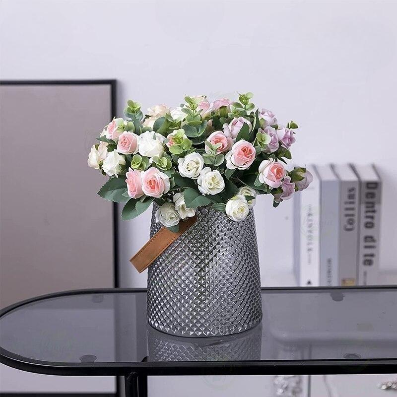 Fiori Artificiali Rosa di Seta Foglie di Eucalipto Bianco Bouquet di Peonie Fiore Finto per Tavolo Matrimonio Festa Vaso Arredamento Casa