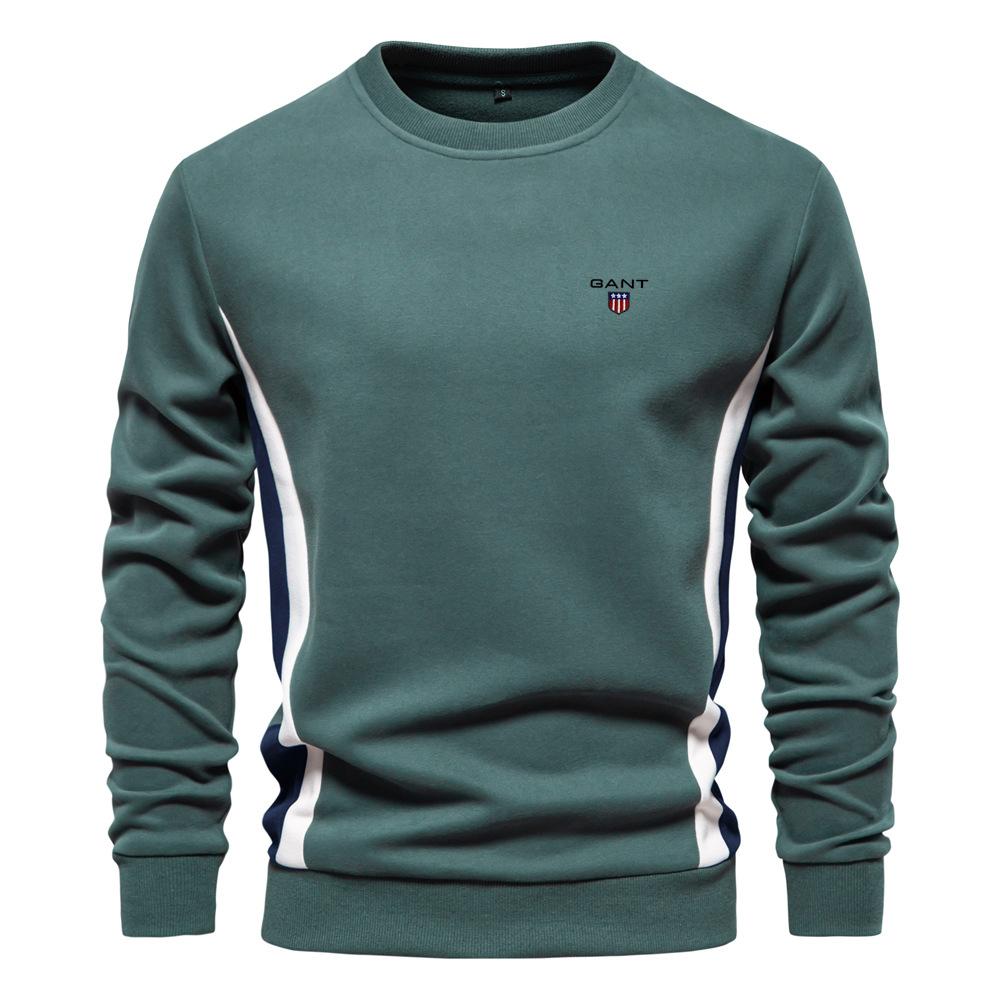 Gant Embroidered Autumn New Men's Long Sleeved Patchwork Hoodie Men's Casual Slim Fit Round Neck Sports Pullover