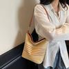 New Bucket Bag Niche Woven Bag Striped Shoulder Bag Trendy Underarm Bag Fashion Straw Bag Portable Messenger Bag