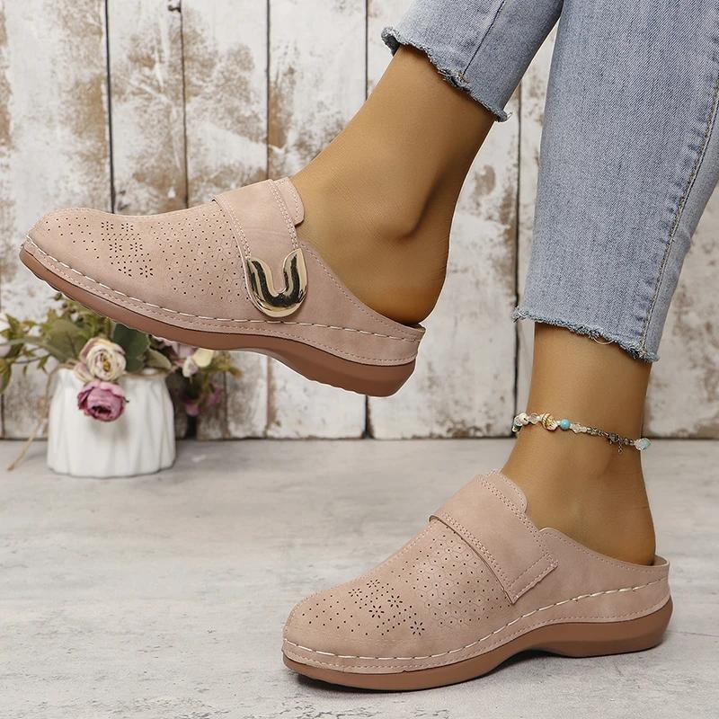 Fashion Closed Toe Med Heels Slippers Women Fashion Buckle Wedge Heel Sandals Woman 2025 Summer Lightweight Casual Non-Slip Beach Shoes