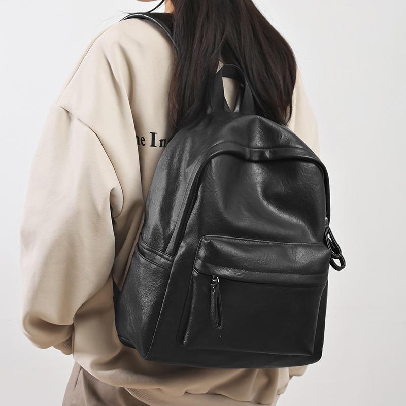 Leather Solid Color Retro Versatile Simple Backpack