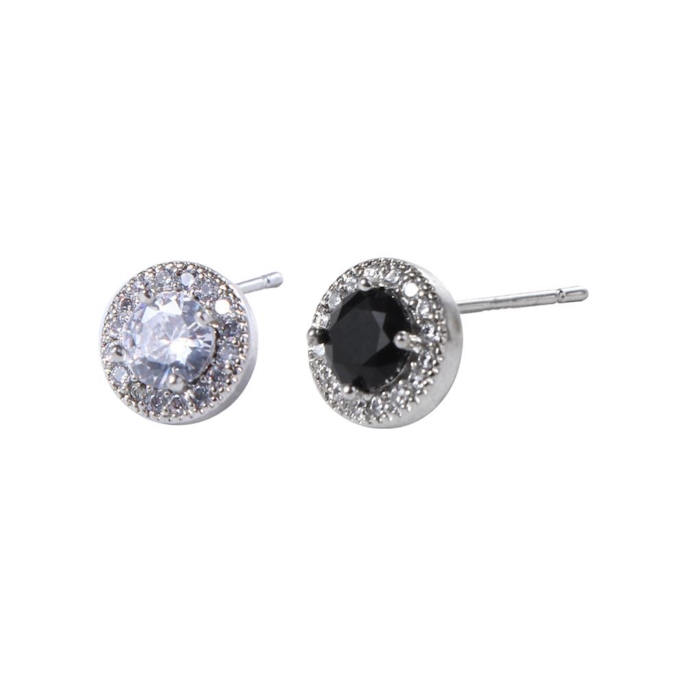 Retro Luxury Mini Hip Hop Silver Cool Round Ear Stud Korean Style Ear Stud Crystal Man Earrings