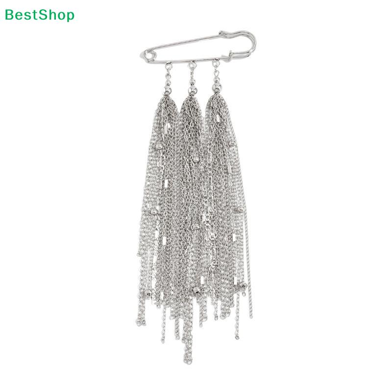 Metal Tassel Safety Pin Brooch, Long Chain Dangle Lapel Pin for Coat, Suit & Fashion Jewelry