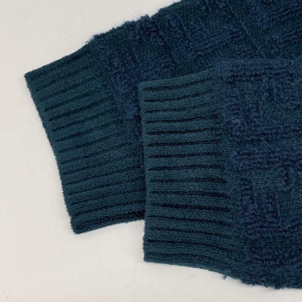 Fendi FZY874 A9WF Dark Green Mohair Blend Zucca Pattern Side Slit Turtleneck Knit Pullover Tops 36 greenUsed