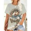 Fashion Women's Animal Short Sleeve 3D Animal Color Printing Crew Neck Short Sleeve Crew Neck T-Shirt