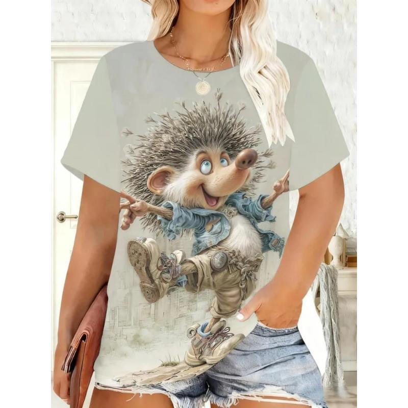 Fashion Women's Animal Short Sleeve 3D Animal Color Printing Crew Neck Short Sleeve Crew Neck T-Shirt