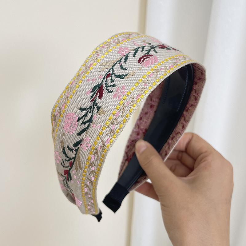New Bohemian Style Embroidery Headband Ethnic Wide-brimmed Hair Hoop Leaf Flower Pattern Hair Accessories Headwear