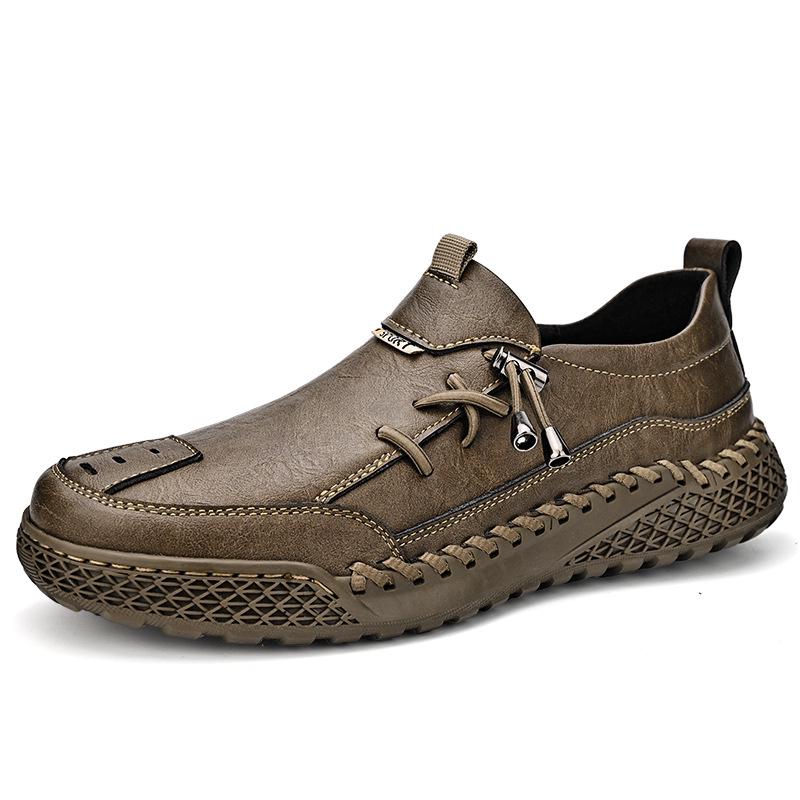 Men s Large Size Leather Slip-on Loafers - Spring & Autumn Fashion, Handmade, Thick-Soled, Casual Stitched Design 38