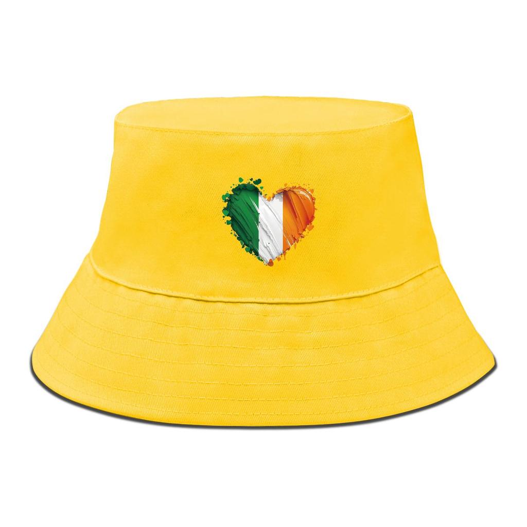 Heart Flag of Ireland Print Bucket Hat , Patriotic Men's Hat Spring Casual Polyester Beach Cap