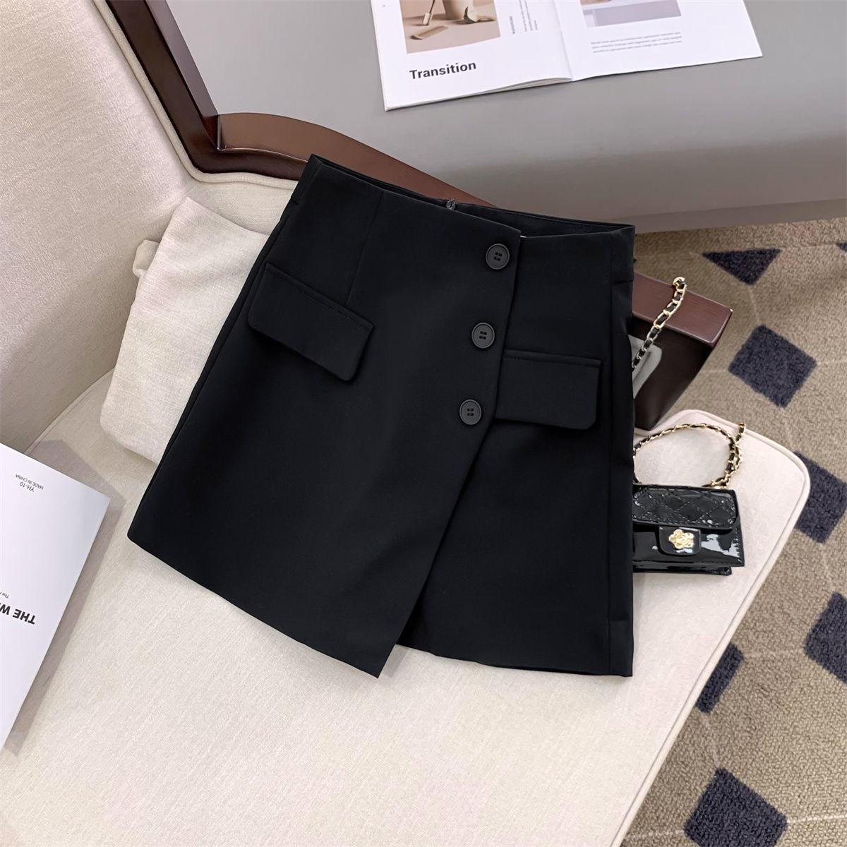 

Женские шорты-юбка 2025 года с неровным краем, с высокой посадкой, черные широкие, весенне-летний стиль 2XL