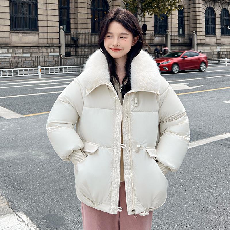 Short Down Cotton Jacket Women's Winter Big Fur Collar Loose Lapel Bread Jacket