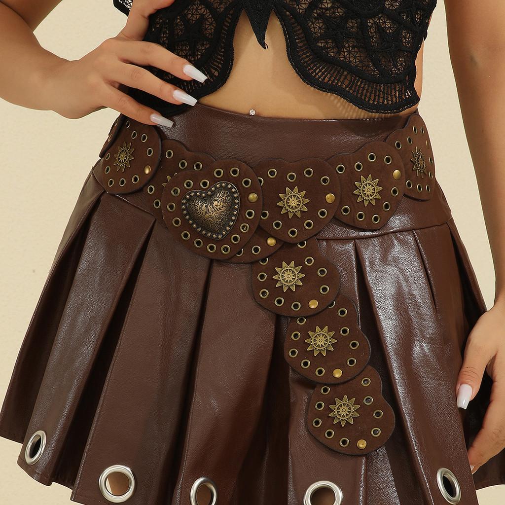 Ethnic Style Girl Heart Patchwork Rivet Western Vintage Belt For Boho Fashion Accessories