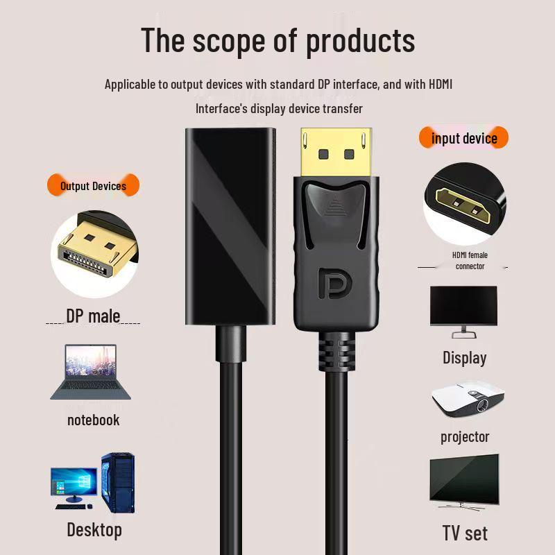 4K30Hz DP to HDMI Adapter Cable - Connect Laptops to Monitors or Projectors.