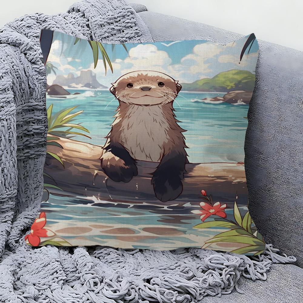 Otters Pillow Cushion Cover Pillowcase Living Room Sofa Home Decor Customized
