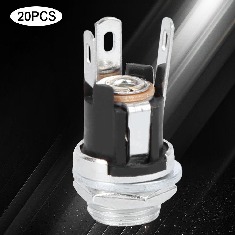 20Pcs DC Power Supply Female Jack Socket W 5.5x2.1MM Thread Nut Panel Mount Connector DC025M