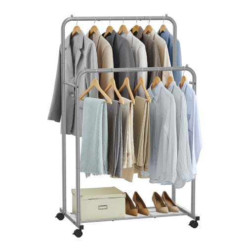 SONGMICS Clothes Rack, 2-Tier, with Shelves and Casters, 91cm Wide, Sturdy, Indoor Clothes Drying Rack, Clothes Storage, Stable, Easy to Move, Just th