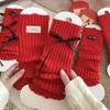 Japanese Christmas Knee Socks Y2k Bow Knitted Leg Socks Sweet New Year Red Socks  For Girl