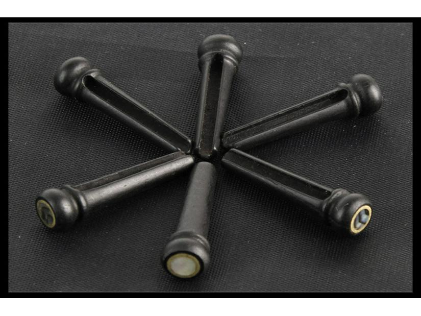 Ebony Acoustic Guitar Bridge Pins, Set of 6, Inlaid with 6.0mm Mother-of-Pearl