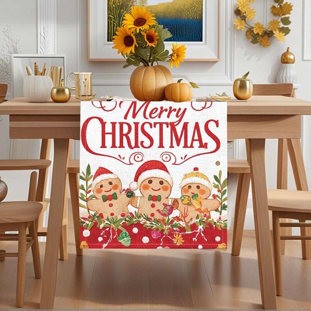 Christmas Table Runner Winter Snowman Santa Print Dining Table Mat for Holiday Decor