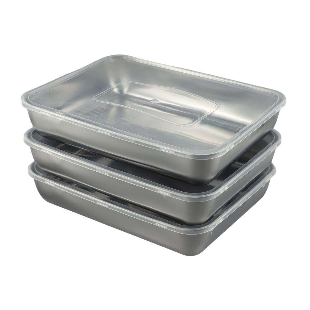 3PCS Leak Proof Stainless Steel Food Storage Box with Effective Sealing Lid