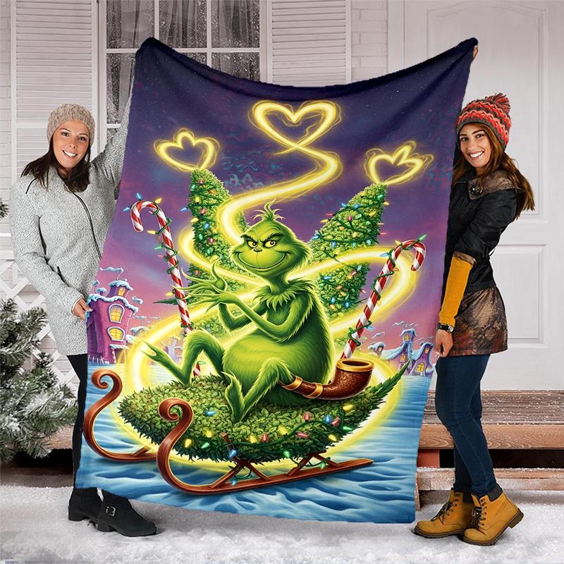 Grinch-Thema Bedruckte Decke Perfekt für Sofa Bett Reisen Außenbereich Maschinenwaschbar Gemütlich Langlebig