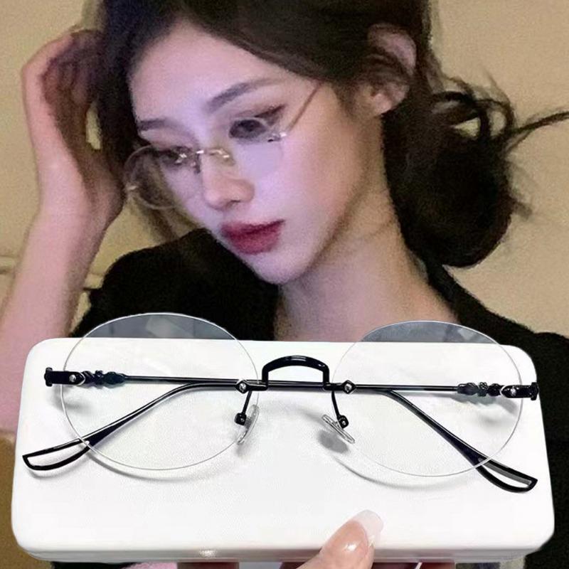 Retro Small Round Frame Glasses Women Girls Harajuku Japanese Metal Glass Eyewear Decorative Computer Anti-Blue Eyeglasses