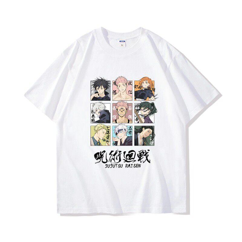 Jujutsu Battle Anime Peripheral Gojo Wu Pure Cotton Cartoon Printed Unisexs and Unisexs Clothing Summer New Short Sleeves