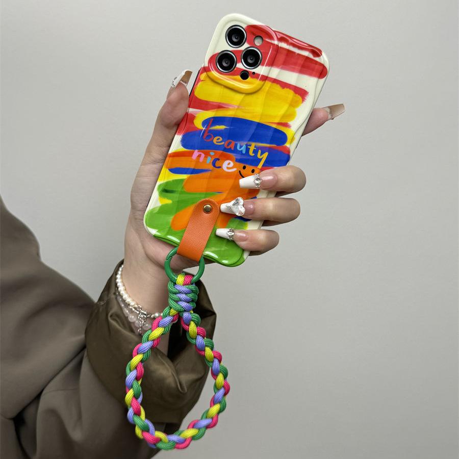 

Ins Creative Graffiti Phone Case для Apple iPhone 15 14 13 12 Pro Max Triangle Bag Протиударна тверда обкладинка з мотузкою для підвішування iPhone 15 Pro Max