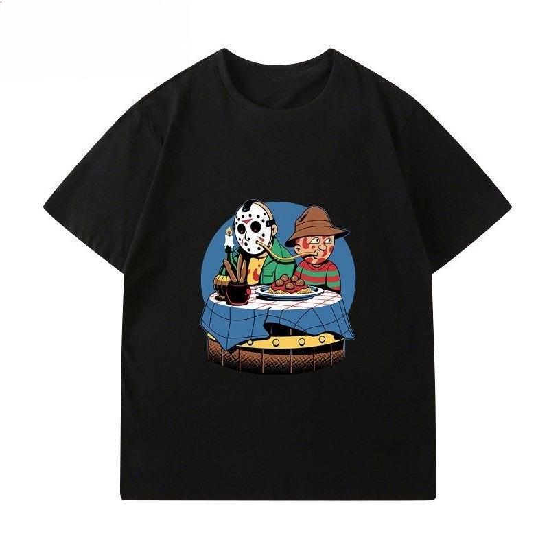 

2025Autumn and Winter Heavy Terror Trend Peripheral Printing T-shirt Men s and Women s Pure Cotton Comfortable Versatile T-shirt S