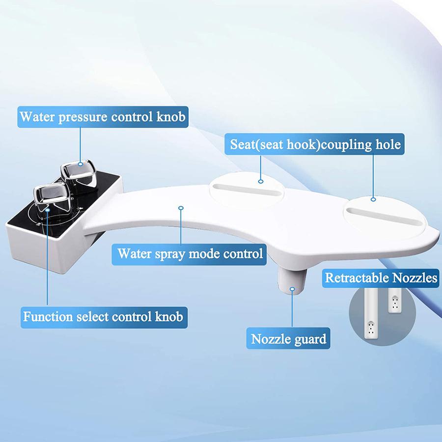 Cold Water Bidet Attachment - Dual Spray Nozzle for Feminine & Posterior Wash, Pressure Adjustment
