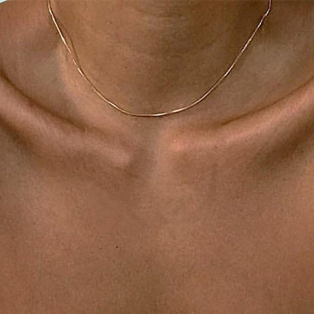 Women Neck Chain Gold Color Choker Necklaces Thin Chain On The Neck Minimalist Pendant Jewelry Chocker Collar For Girl