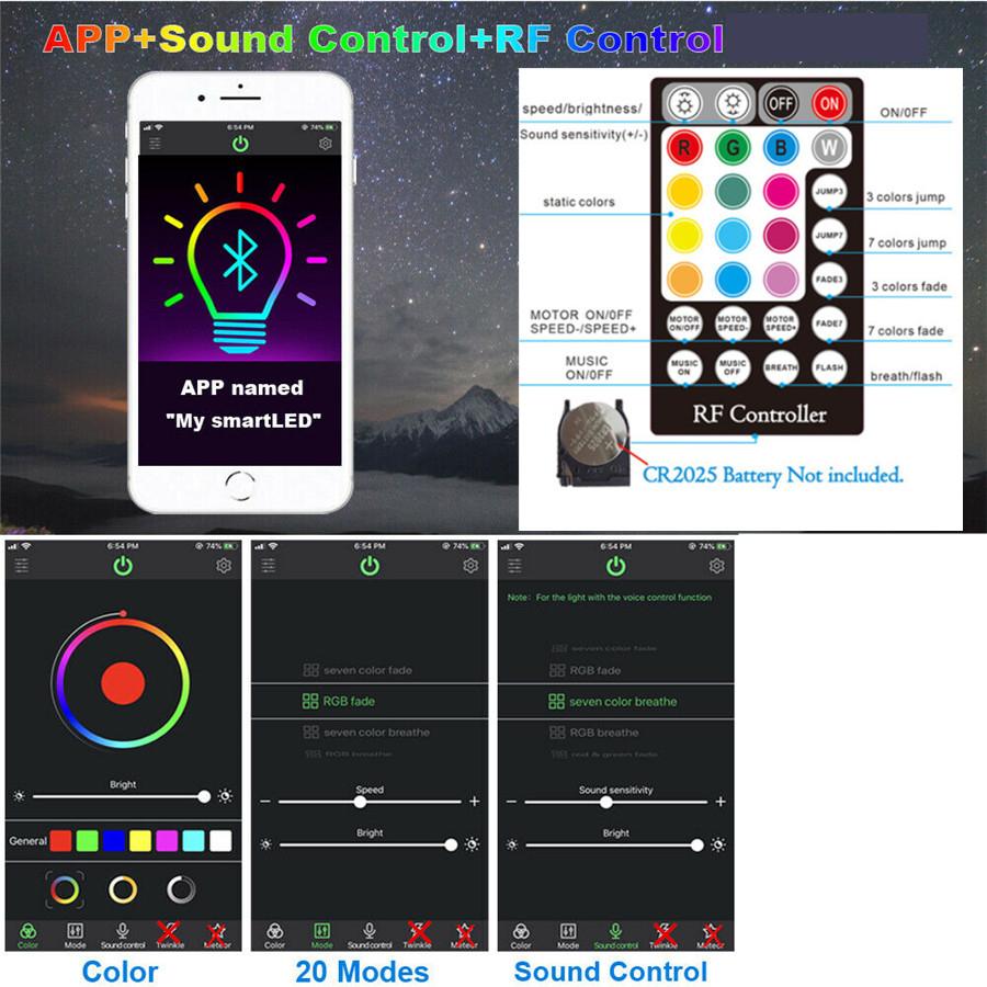 16W RGBW  Bluetooth APP RF Sound Control Fiber Optic Star Ceiling Meteor Light Kit