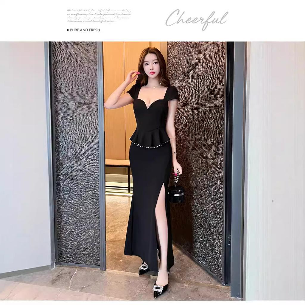 Sexy dress fake two-piece evening dress premium soft foot bath overalls