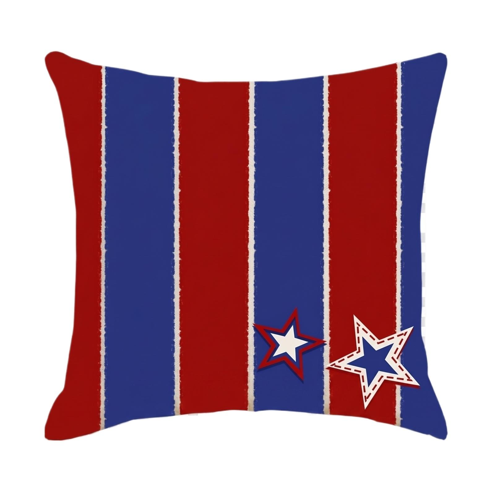 

Decorative Throw Pillow Cover for Sofa Cushion with Striped Pattern and Star Accents Suitable for Seasonal and Holiday Home Decoration One Size