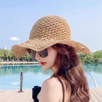 Big Brim Knitted Straw Visor Summer Seaside Vacation Beach Hat Outdoor Sun Protection Hat Children Portable Foldable