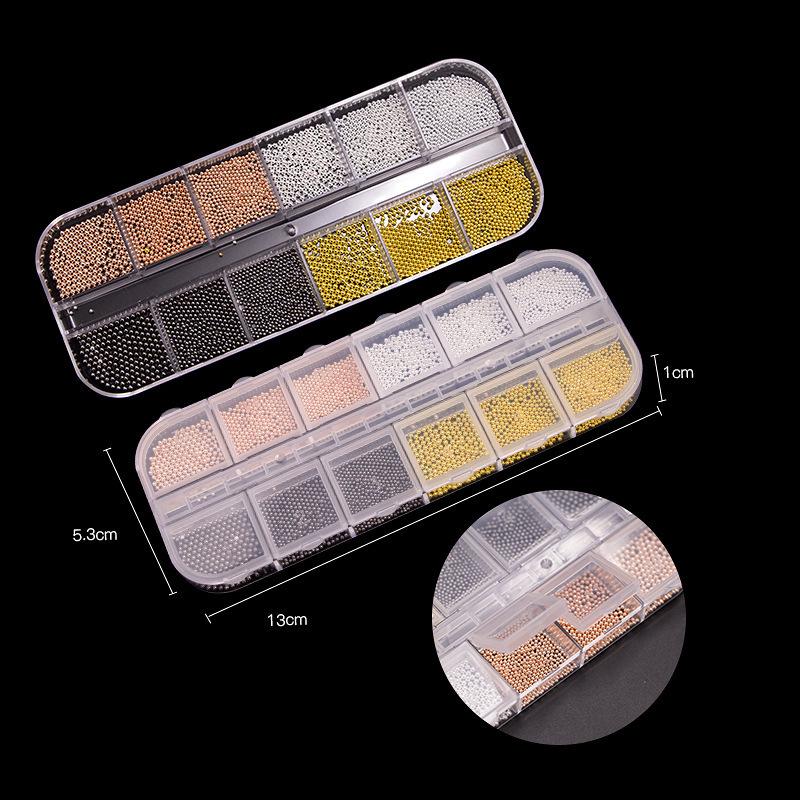 12 Grid Nail Art Jewelry Metal Three-Dimensional Mini Versatile Nail Art Steel Ball Decoration Mixed