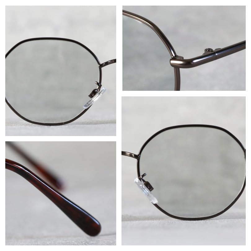 (Eight) Octagon (8-sided) Sunglasses for Men and Women, with Dedicated Case, Metal Frame, BrownClear F