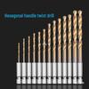 Hex Shank Titanium-Plated Wood Twist Drill Set, 13PC High-Speed Steel Electric Bits