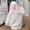 Rabbit Ears Hoodies Women Zip-up Sweatshirts Coat Long Lantern Sleeve Hooded Lolita Cute Sweet Girls Harajuku Warm Baggy for Her