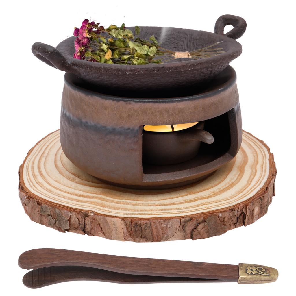 Ceramic Tea Stove Warmer Set Aromatherapy Burner Handmade Ceramic Candle Wax Melt Warmer with Tealight Holder Teapot Heater
