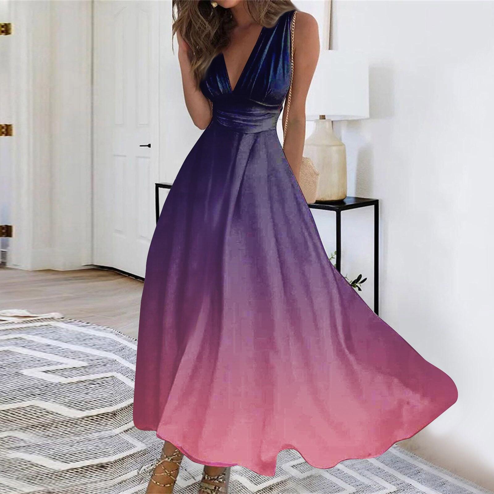 

Женское длинное платье Платье макси Повседневное платье Летнее повседневное платье без рукавов с v-образным вырезом в стиле бохо с талией и принтом XL