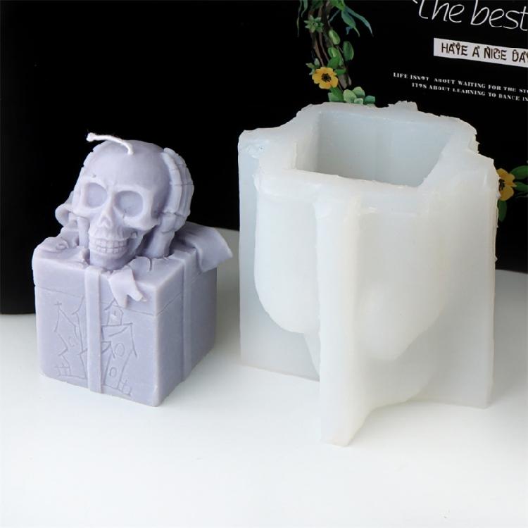 Reusable Silicone Mold Gift Box Skull Head Candle Mould Creative Aromatherapy Making Mold Festive Decoration Supplies