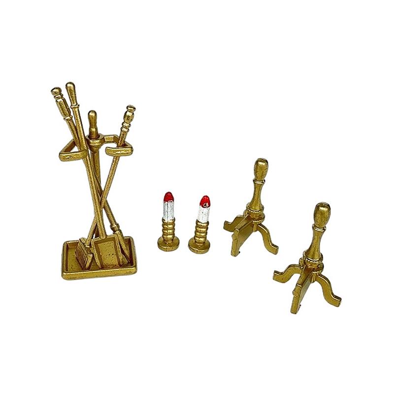 8Pcs/Set Dollhouse Mini Fire Tool Shovel Candlestick Bracket Simulation Mini Model Scene Fireplace Accessories Decoration