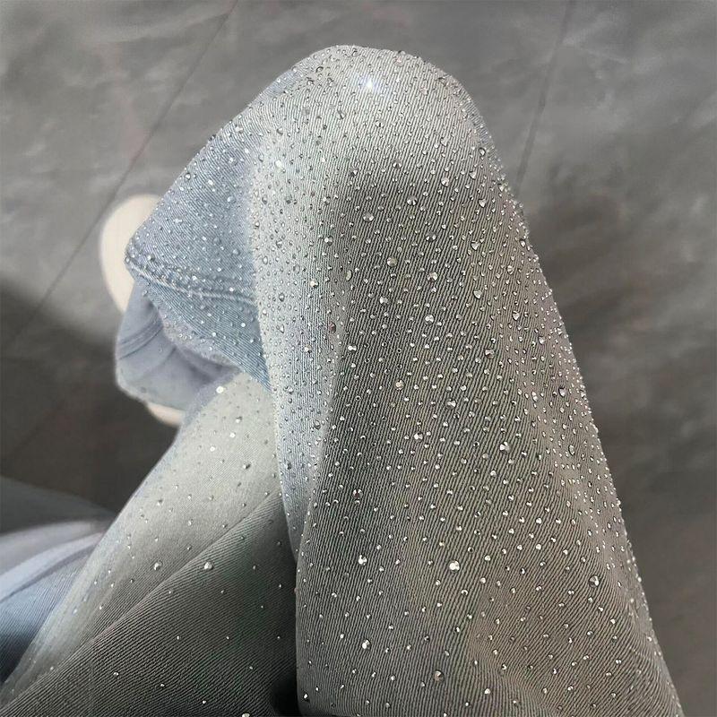 Blue Rhinestone Wide-Leg Jeans for Women, Summer New Style, High-Waisted Straight Pants for Plus-Size Girls with Pear-Shaped Body