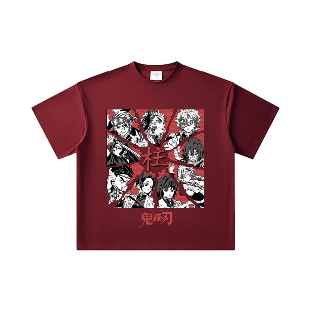 260 GSM Double Yarn 32 Count 100% Cotton Demon Slayer V81 Hashiras Print Unisex Heavy Cotton T Shirt